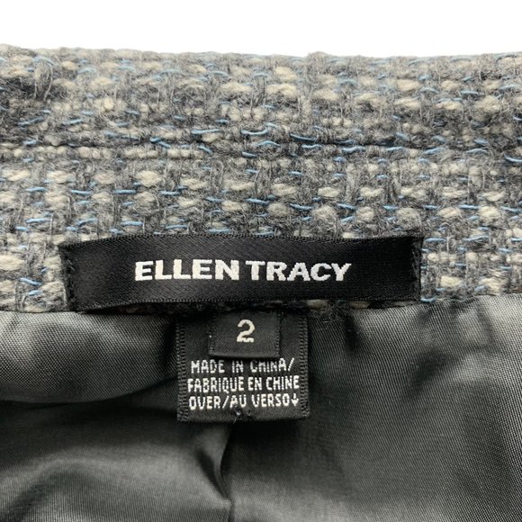 Ellen Tracy Gray Tweed Wool Blend Three Button Blazer - Picture 2 of 11
